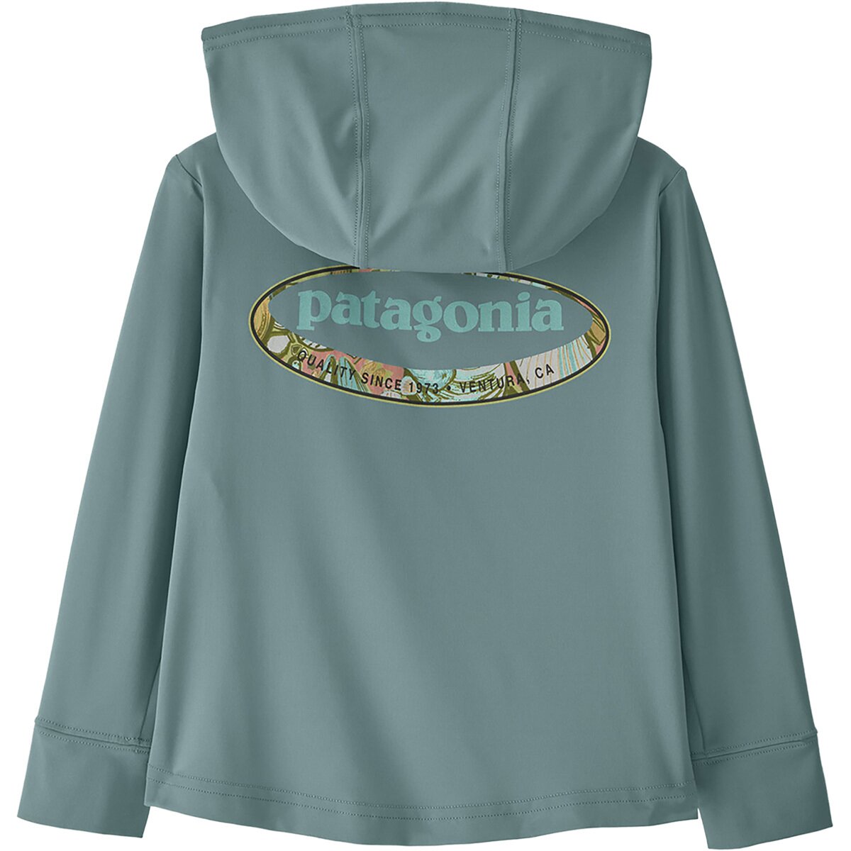 Image of Patagonia Baby Capilene Silkweight Hoodie - Infants' '95 Oval Logo Shelly Shelly: Blue Sage, 18M