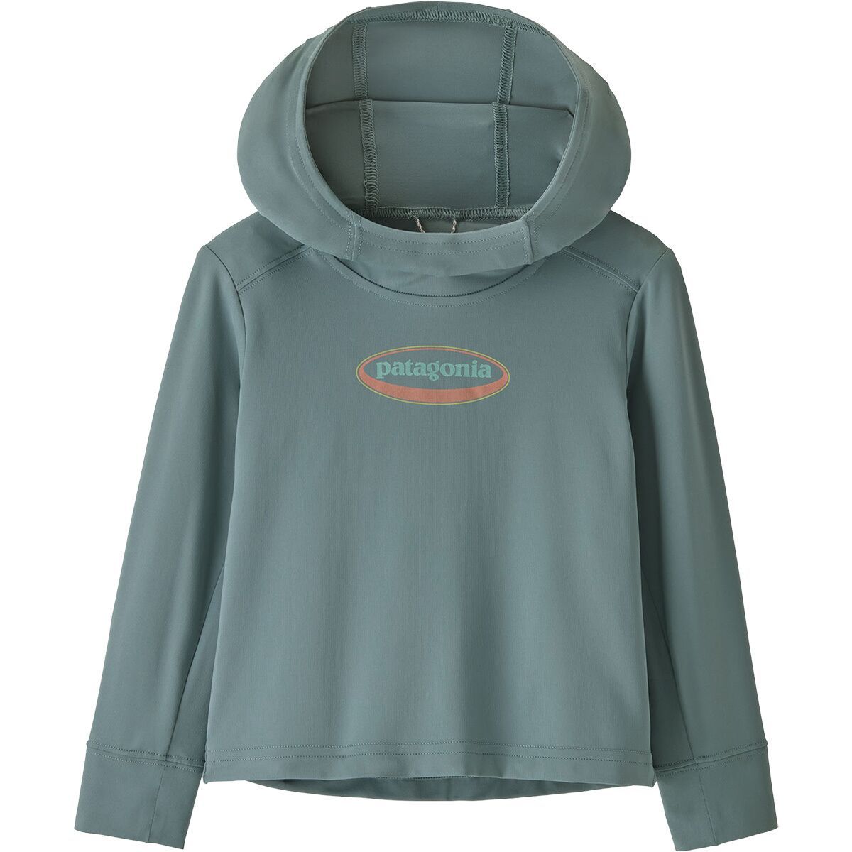Image of Patagonia Baby Capilene Silkweight Hoodie - Toddlers' '95 Oval Logo Shelly Shelly: Blue Sage, 2T