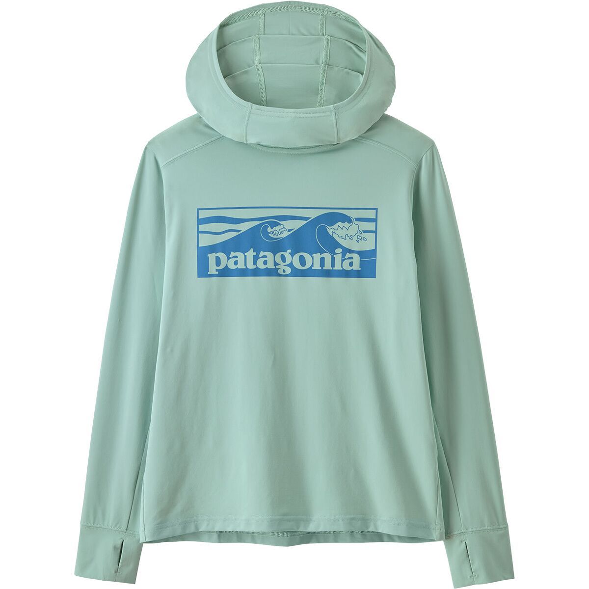 Image of Patagonia Capilene Silkweight Hoodie - Kids' Boardshort Logo Tones: Thin Ice, S