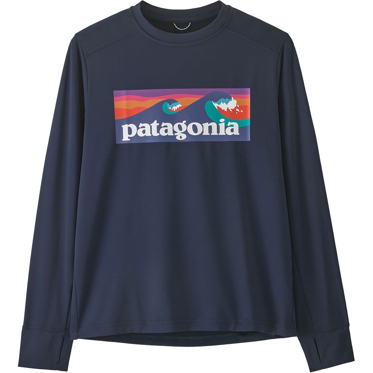 Image of Patagonia Capilene Silkweight Long-Sleeve T-Shirt - Kids' Boardshort Logo: New Navy, S