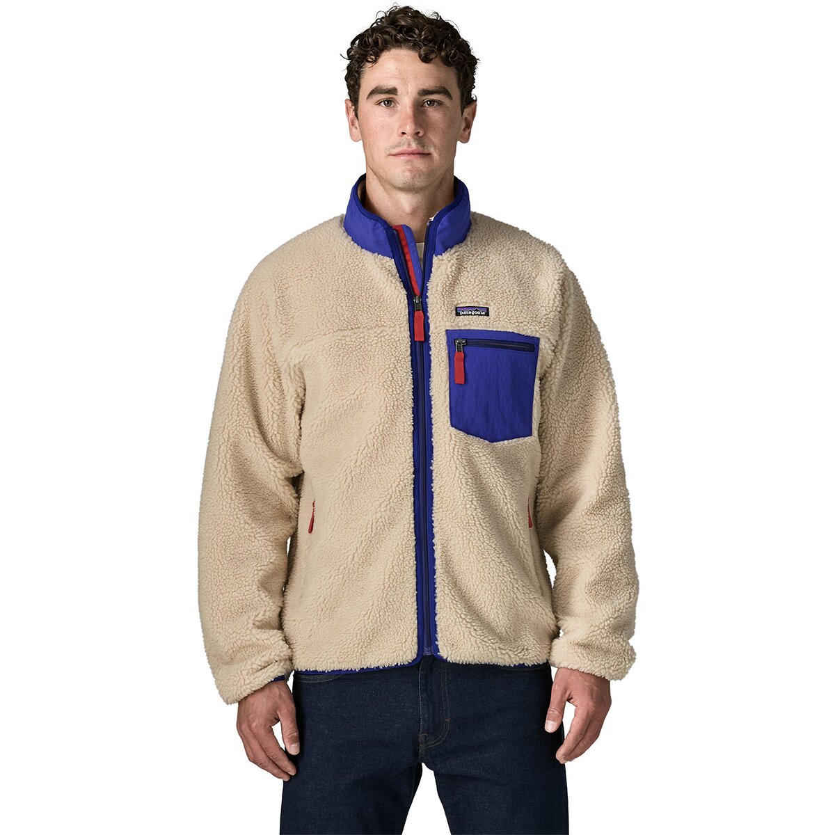 Image of Patagonia Classic Retro-X Jacket - Men's Dark Natural w/Cobalt Blue, XL