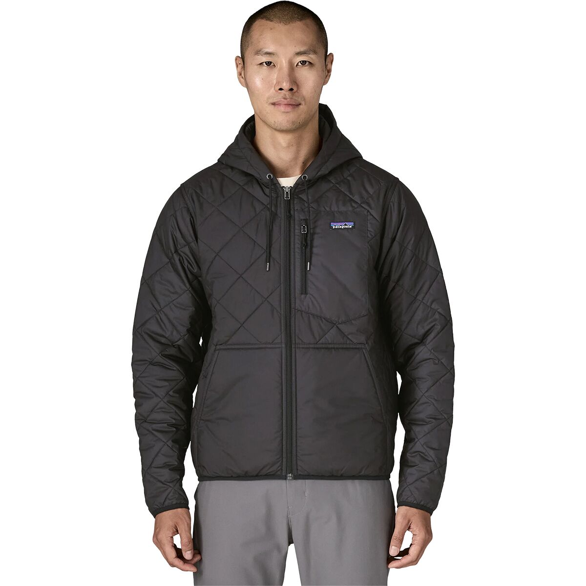 Image of Patagonia Diamond Quilted Bomber Hooded Jacket - Men's Black, L