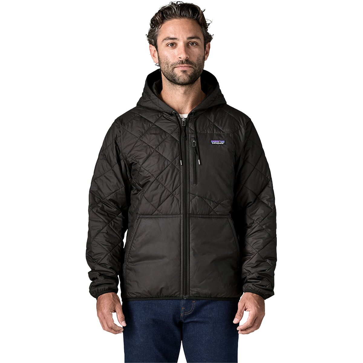 Image of Patagonia Diamond Quilted Bomber Hooded Jacket - Men's Black w/Black, XL