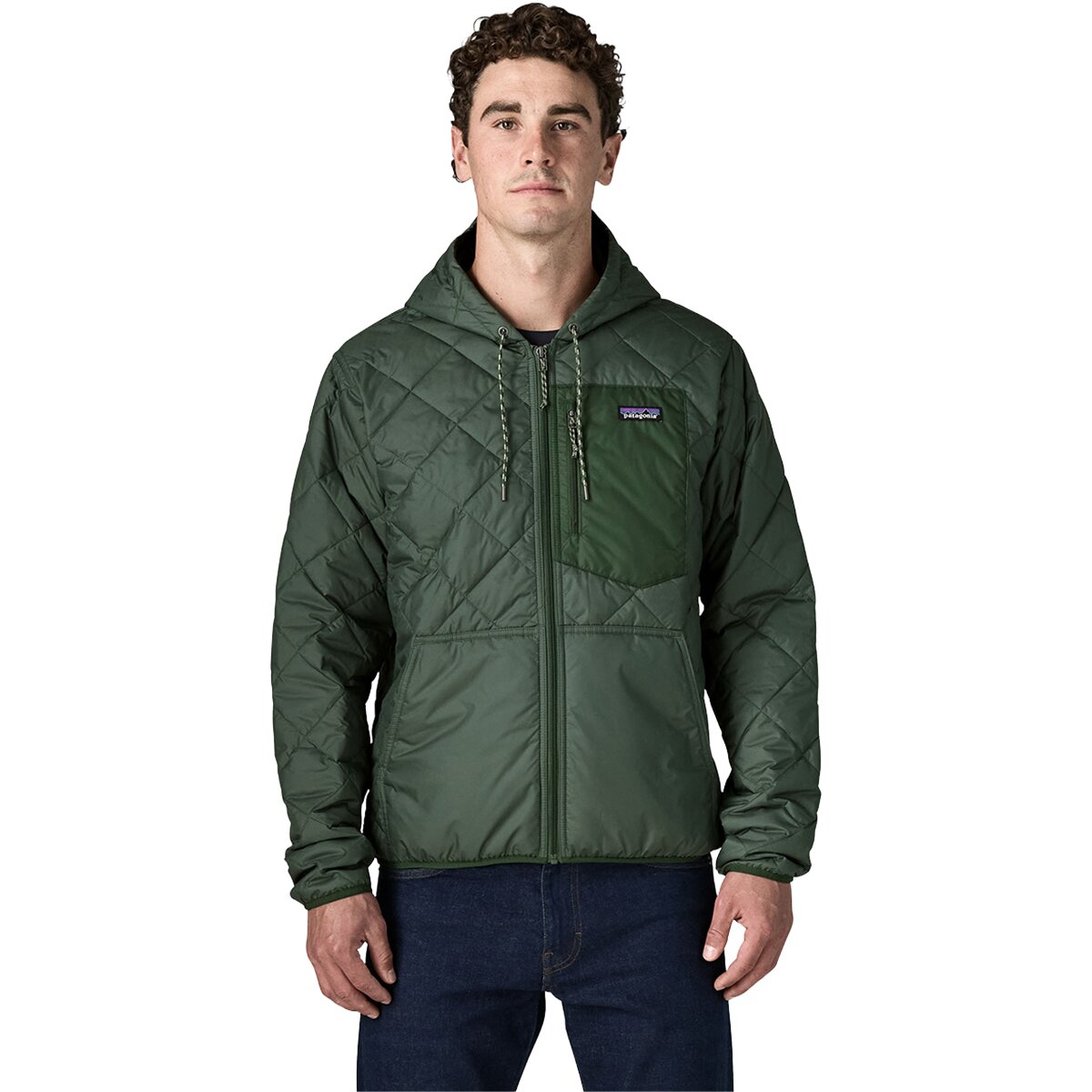 Image of Patagonia Diamond Quilted Bomber Hooded Jacket - Men's Canopy Green, S