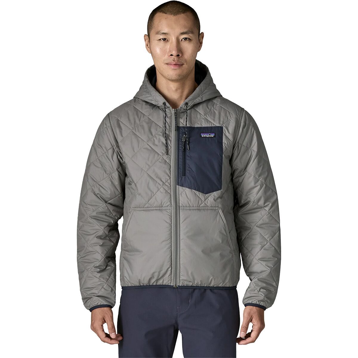 Image of Patagonia Diamond Quilted Bomber Hooded Jacket - Men's Forever Grey, S