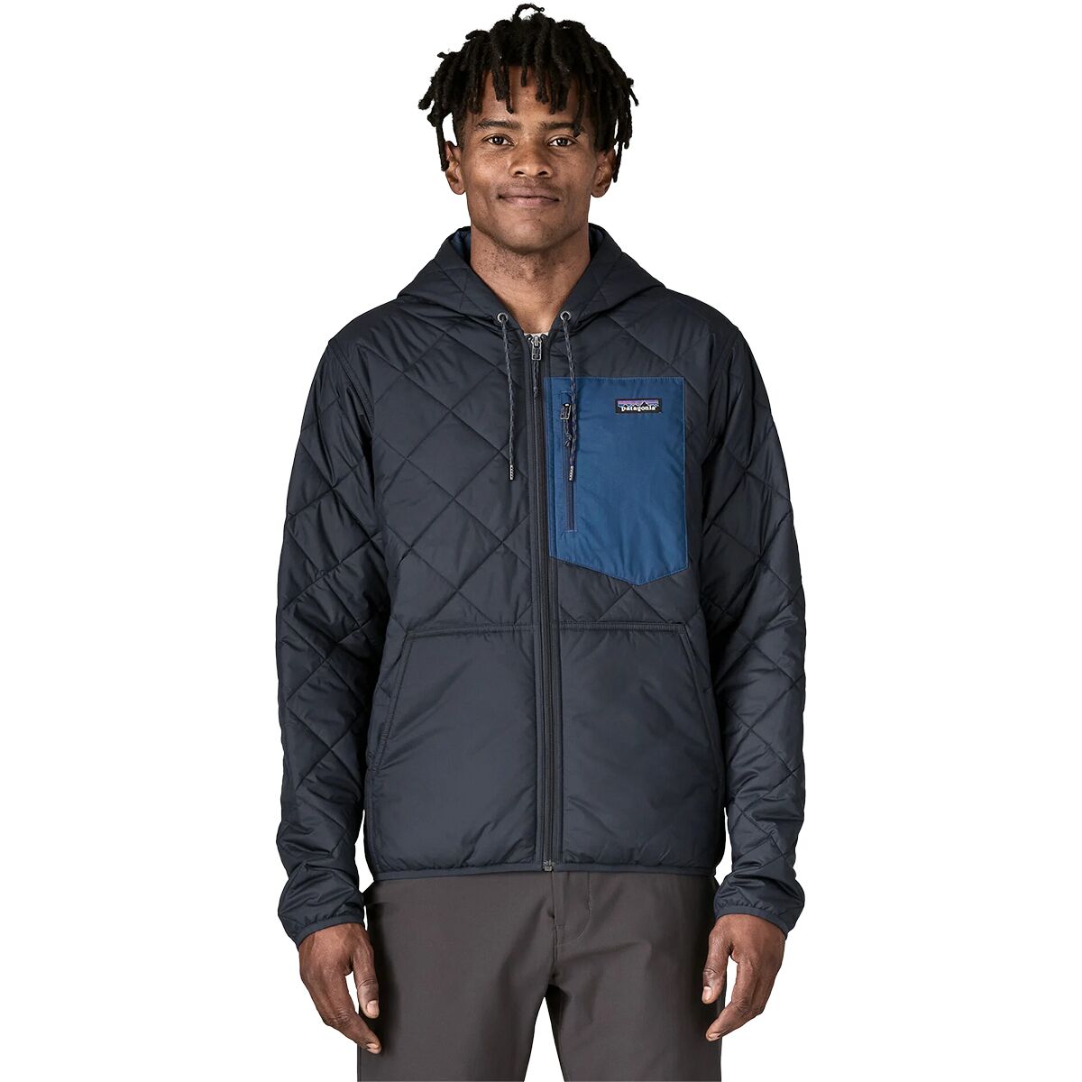 Image of Patagonia Diamond Quilted Bomber Hooded Jacket - Men's New Navy/Clement Blue, XL