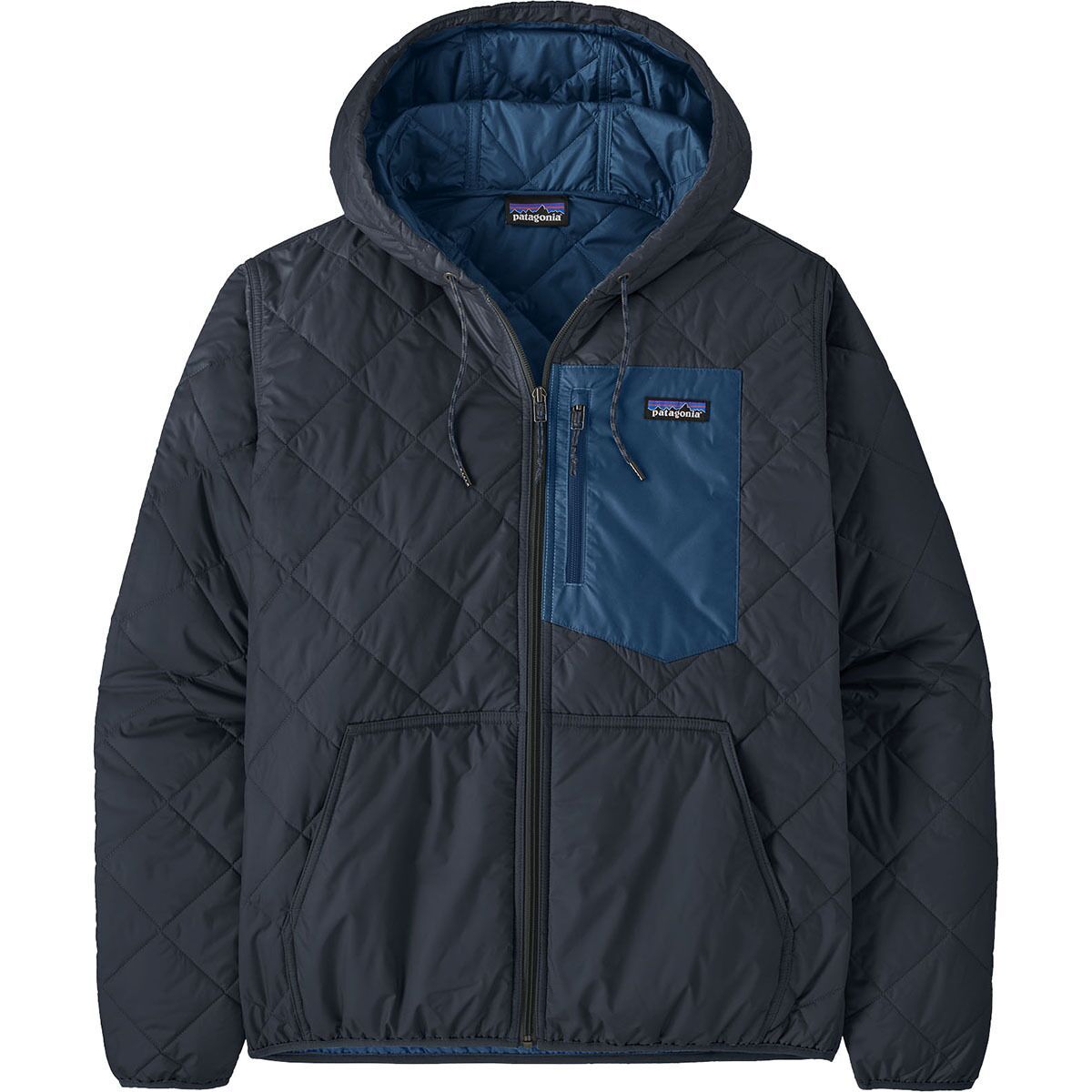 Image of Patagonia Diamond Quilted Bomber Hooded Jacket - Men's New Navy/Clement Blue, S