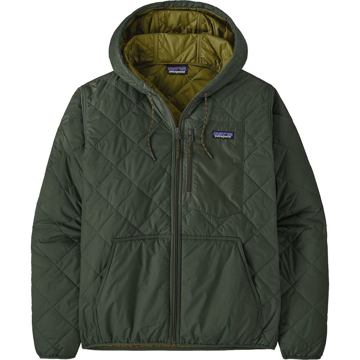 Image of Patagonia Diamond Quilted Bomber Hooded Jacket - Men's Old Growth Green, L