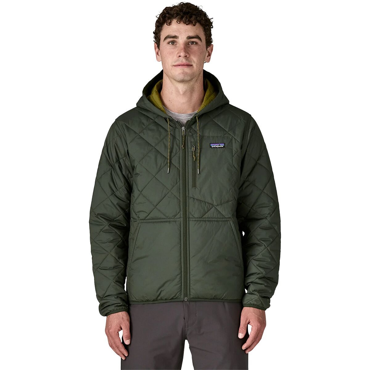 Image of Patagonia Diamond Quilted Bomber Hooded Jacket - Men's Old Growth Green, S