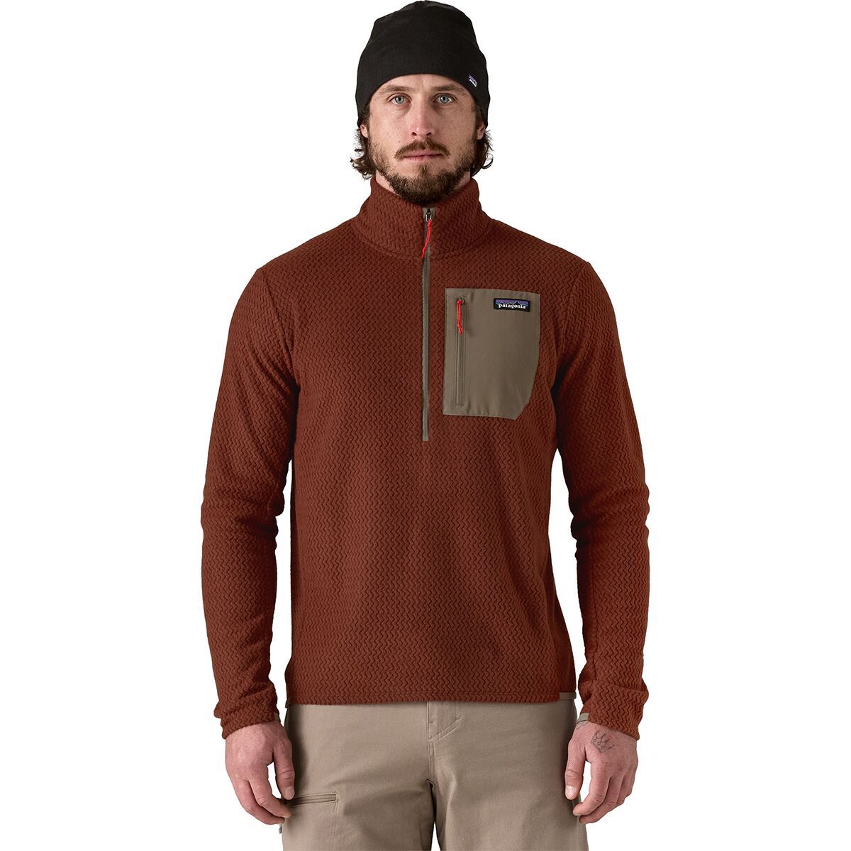 Image of Patagonia R1 Air Zip-Neck Top - Men's Dried Vanilla, M