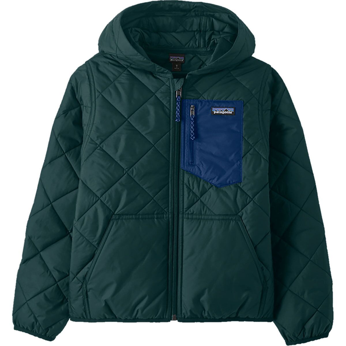 Image of Patagonia Diamond Quilted Hooded Jacket - Kids' Cascade Green, XL