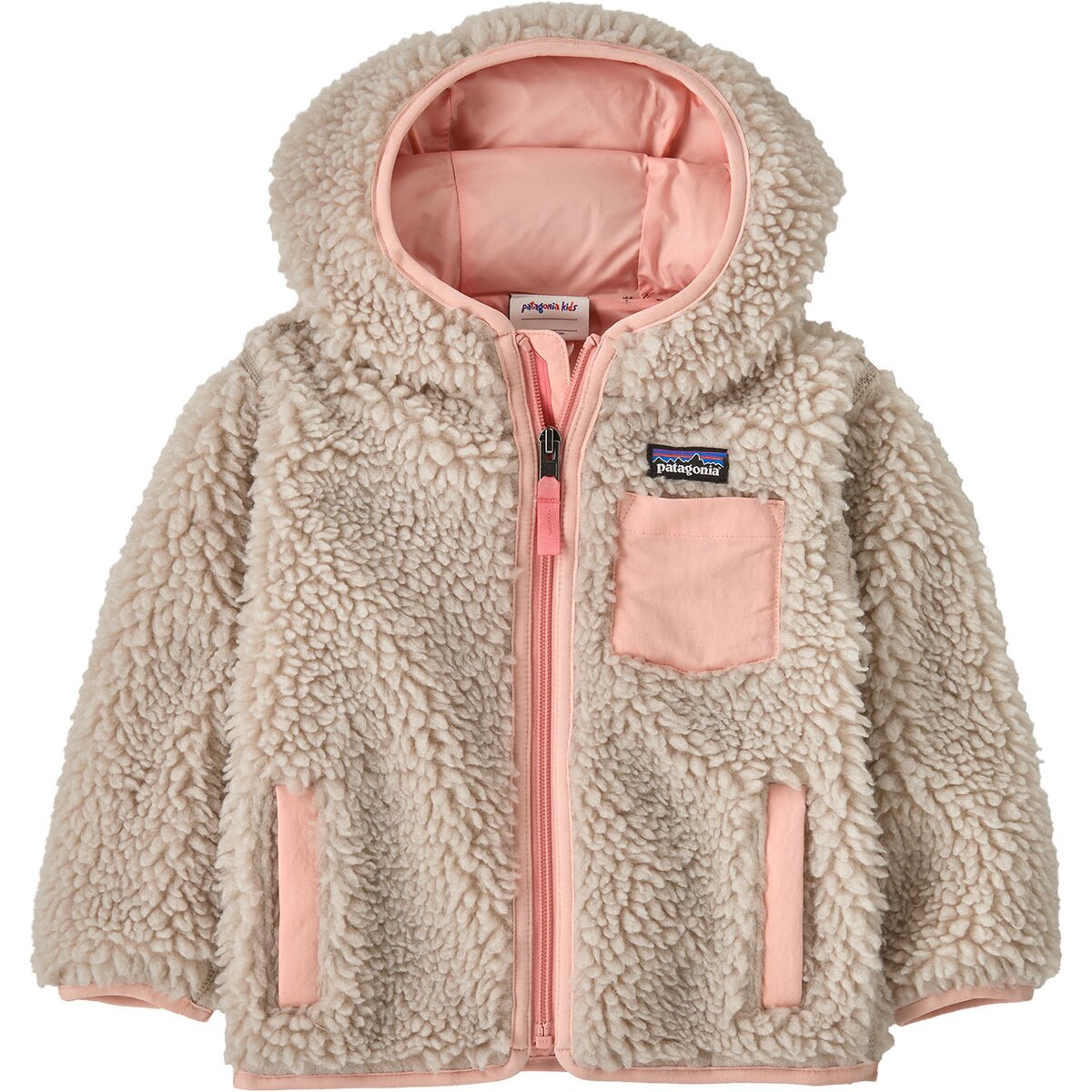 Image of Patagonia Retro-X Hooded Jacket - Infants' Natural w/Sunlit Pink, 12M