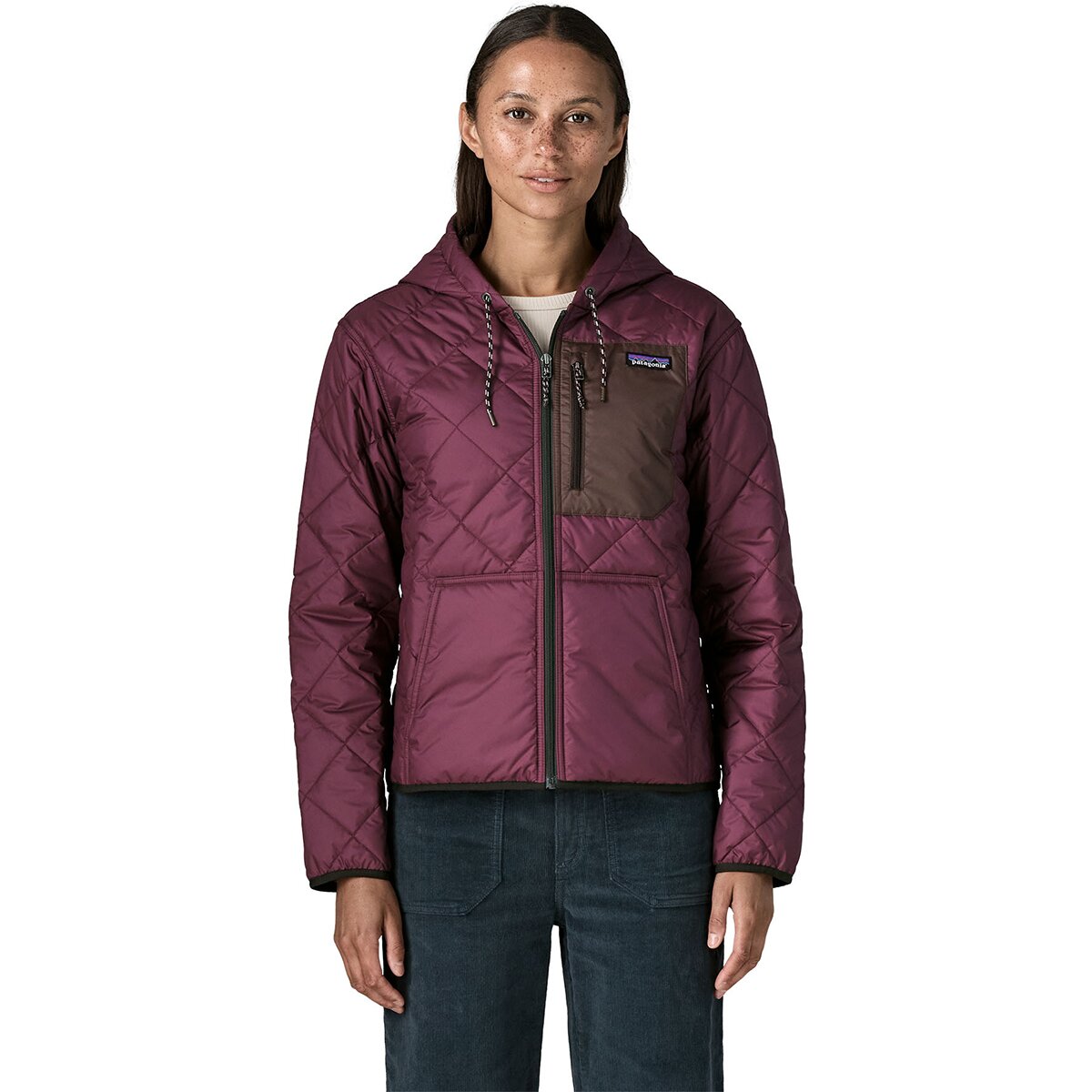 Image of Patagonia Diamond Quilted Bomber Hooded Jacket - Women's Berry Fig, M