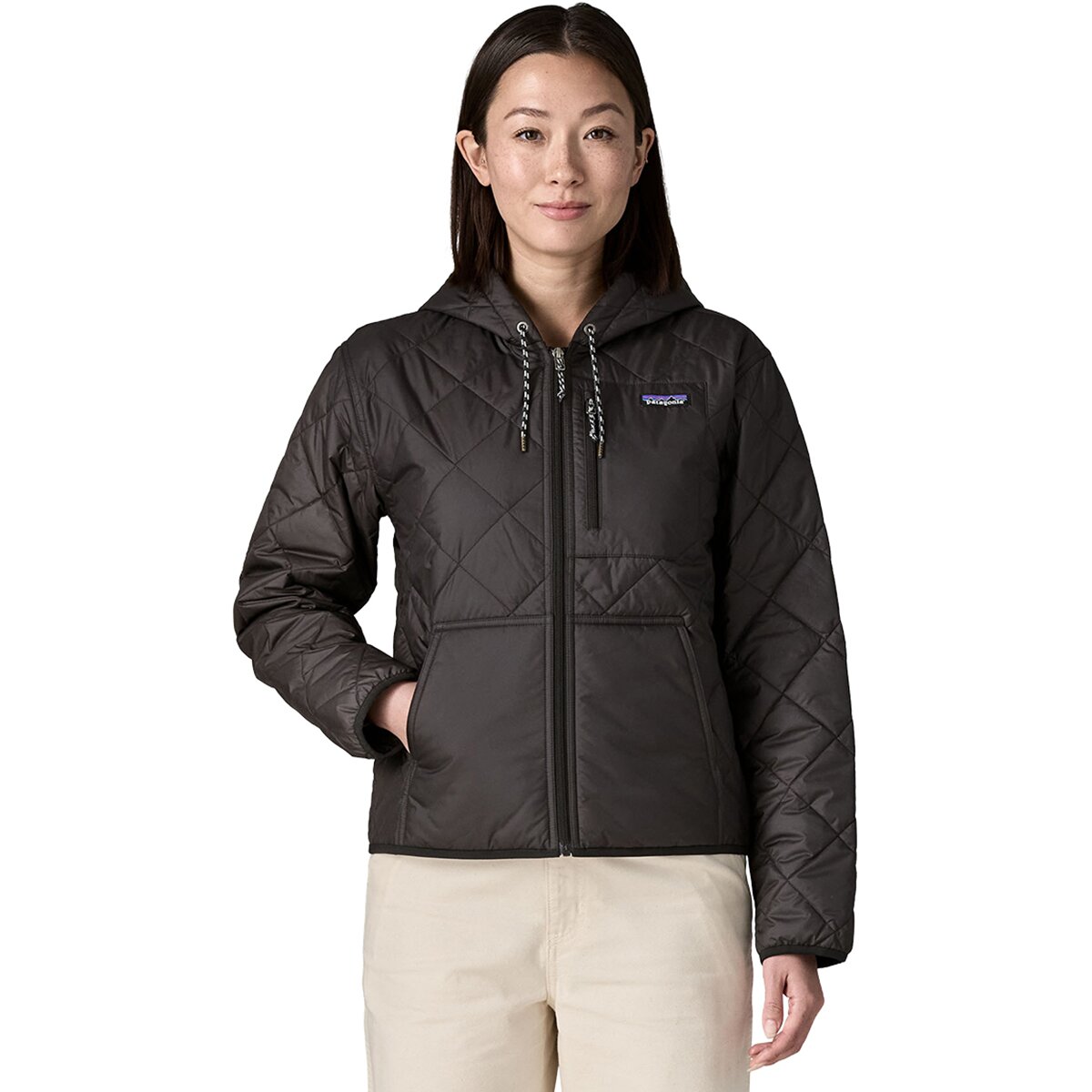 Image of Patagonia Diamond Quilted Bomber Hooded Jacket - Women's Black w/Black, L
