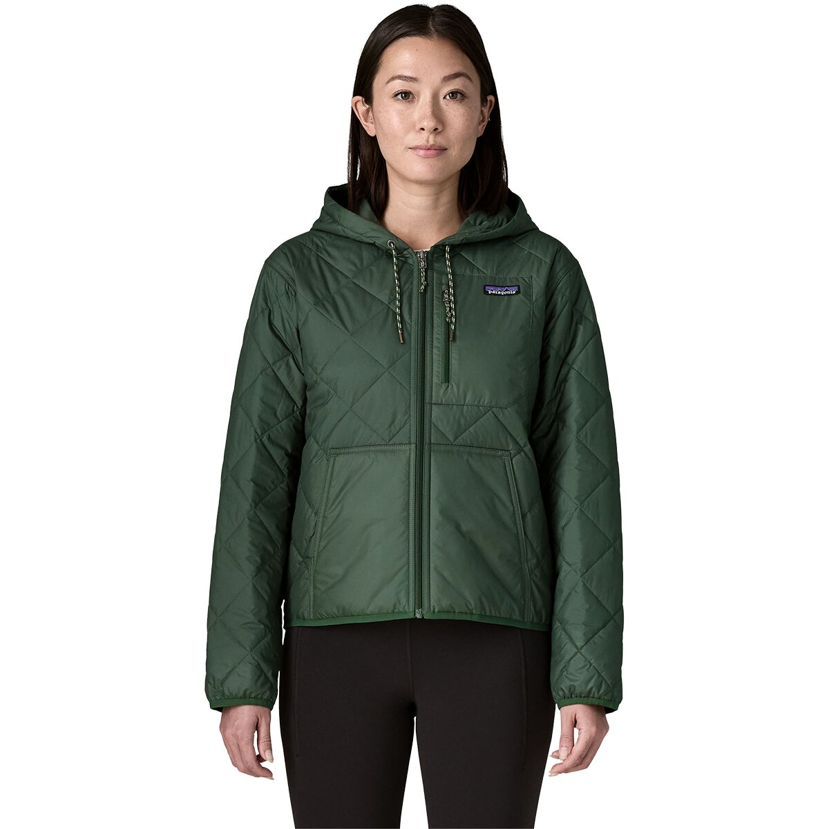 Image of Patagonia Diamond Quilted Bomber Hooded Jacket - Women's Canopy Green, L
