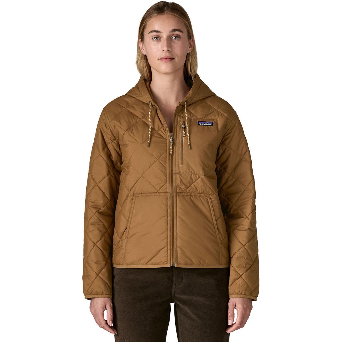 Image of Patagonia Diamond Quilted Bomber Hooded Jacket - Women's Deer Brown, S