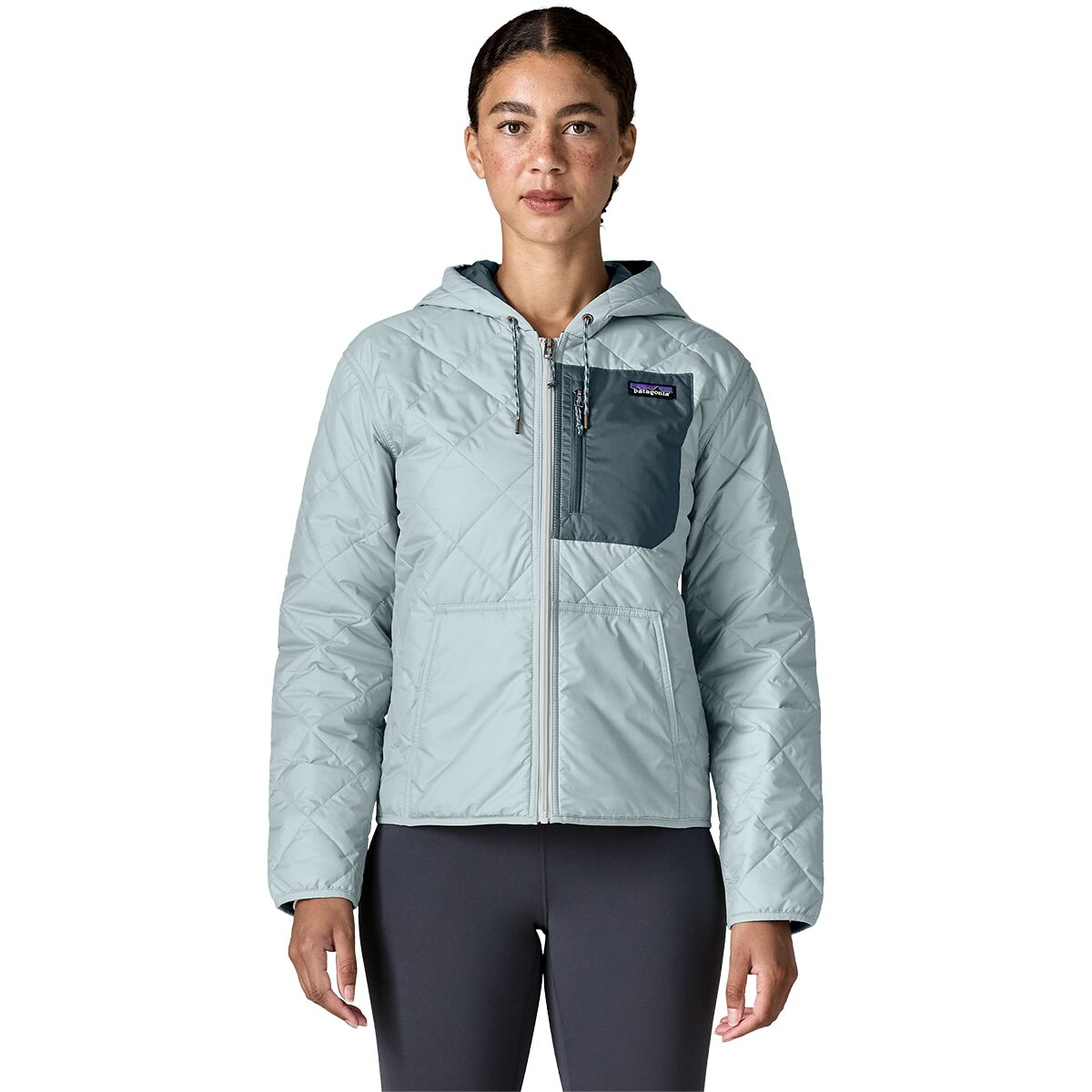 Image of Patagonia Diamond Quilted Bomber Hooded Jacket - Women's Virtually Blue, L