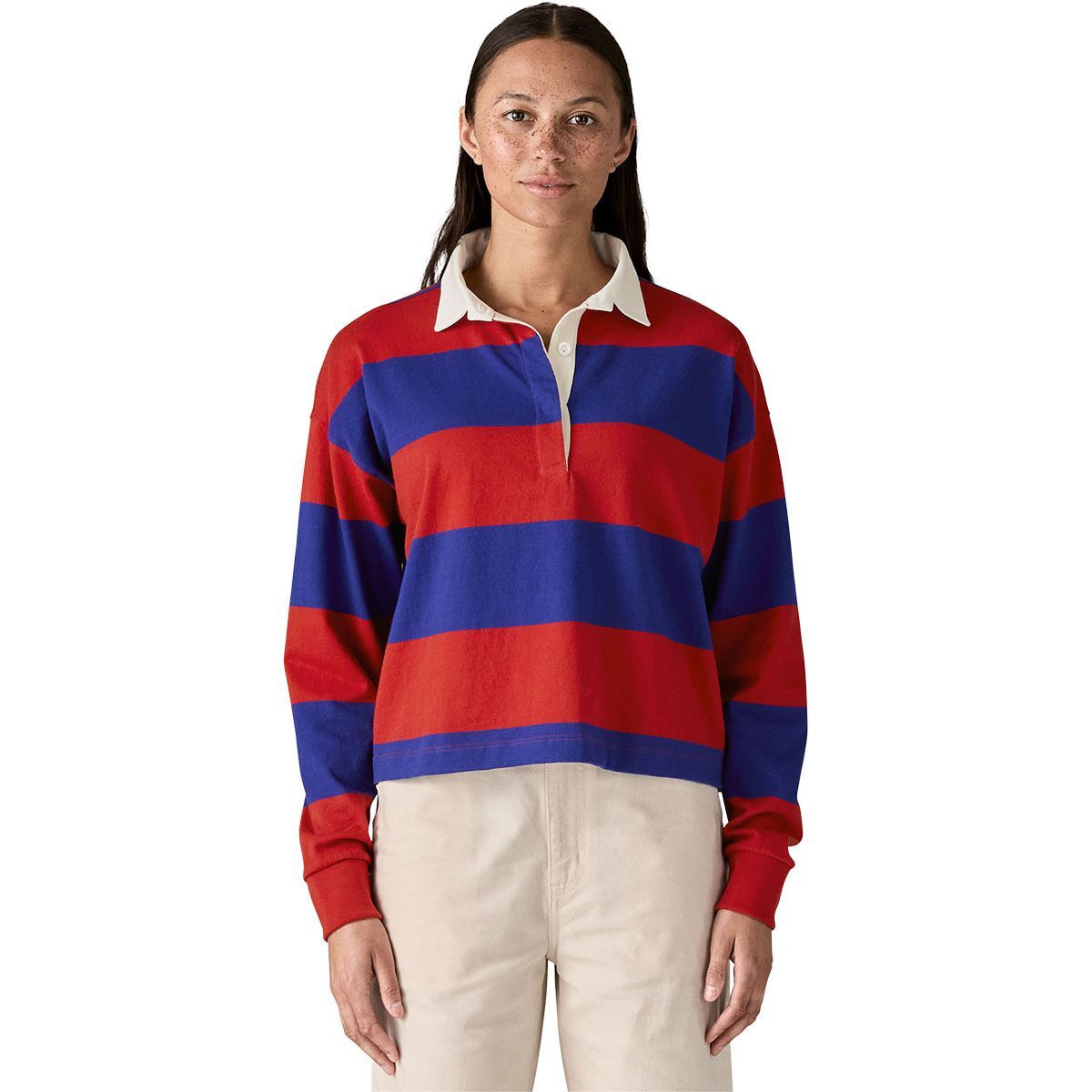 Image of Patagonia Long-Sleeve Rugby Shirt - Women's Wide Stripe: Cobalt Blue, XS