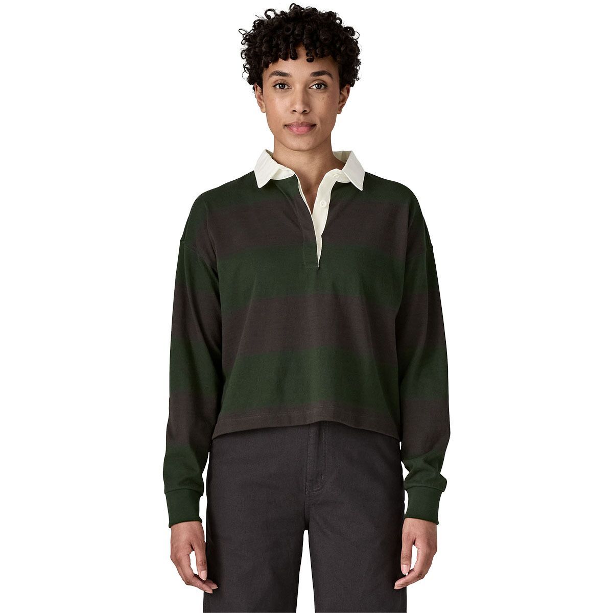 Image of Patagonia Long-Sleeve Rugby Shirt - Women's Wide Stripe: Old Growth Green, XS