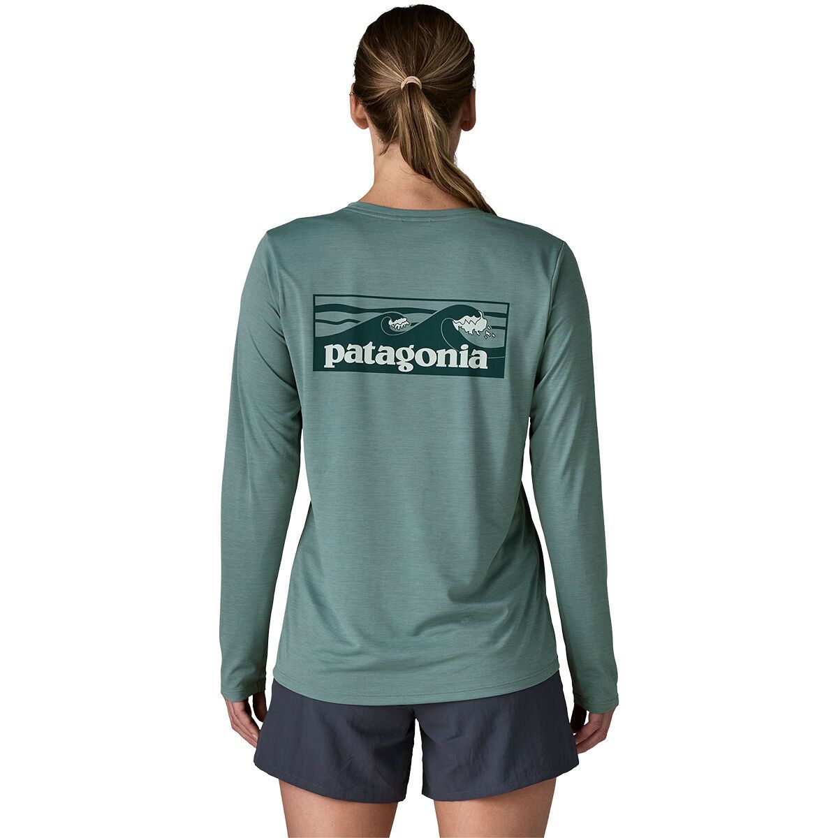 Image of Patagonia Cap Cool Daily Long-Sleeve Shirt - Boardshort Logo - Women's Blue Sage/Light Blue Sage X-Dye, L
