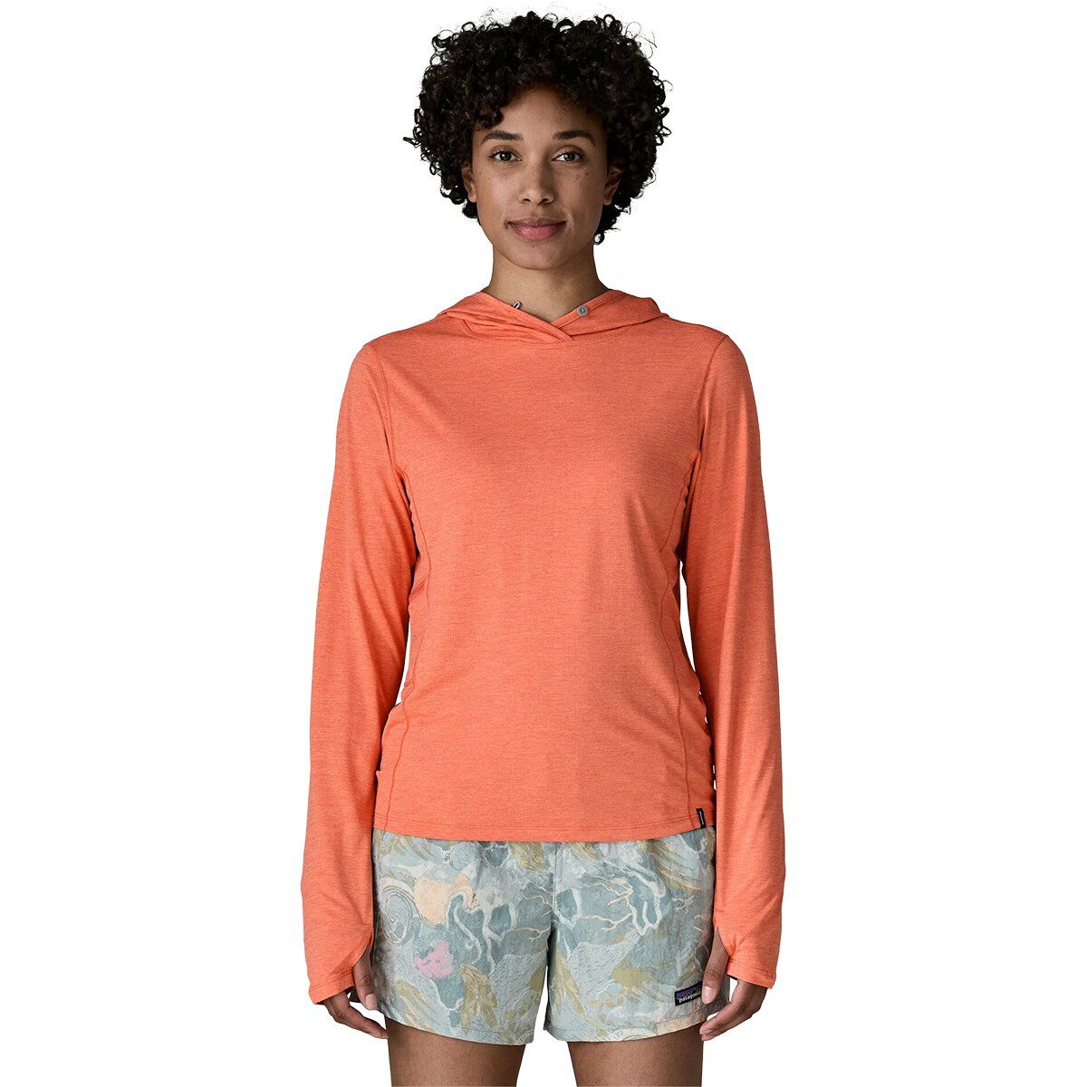 Image of Patagonia Capilene Cool Sun Hoodie - Women's Mellow Melon/Peach Sherbet X-Dye, XL