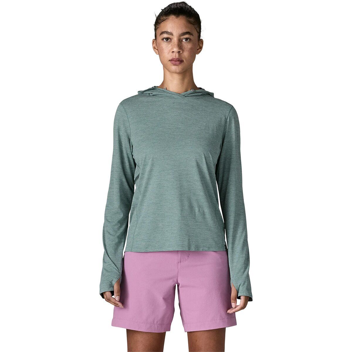 Image of Patagonia Capilene Cool Sun Hoodie - Women's Nouveau Green/Blue Sage X-Dye, S