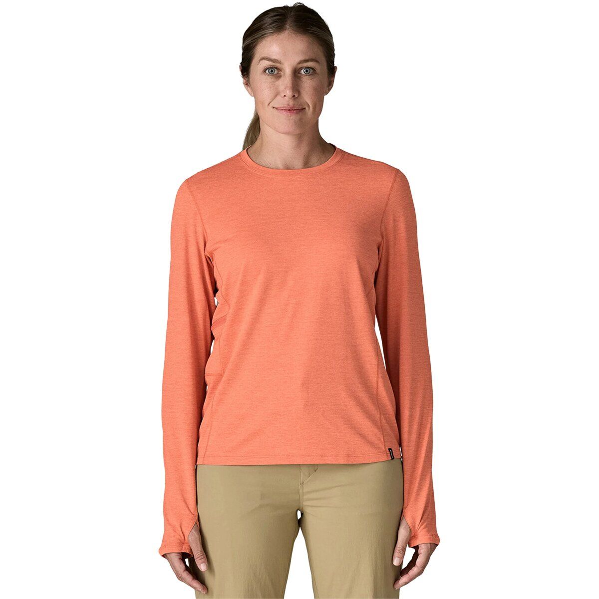 Image of Patagonia Capilene Cool Sun Long-Sleeve Shirt - Women's Mellow Melon/Peach Sherbet X-Dye, L
