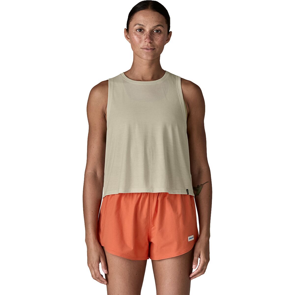 Image of Patagonia Capilene Cool Trail Cropped Tank Top - Women's Dyno White, M