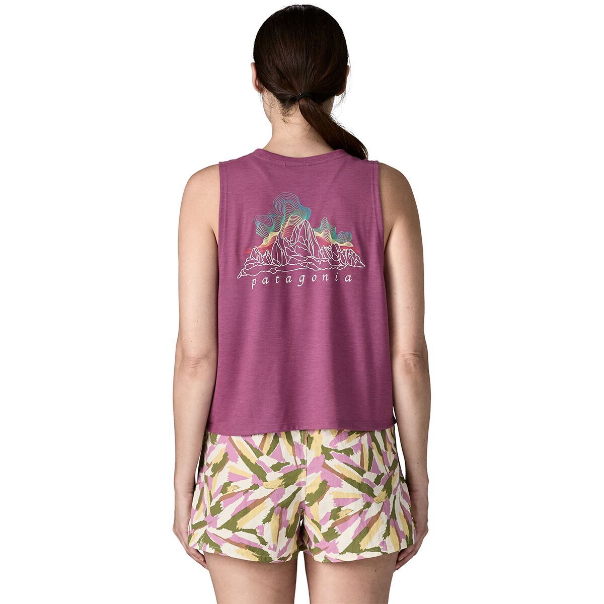 Image of Patagonia Capilene Cool Trail Cropped Tank Top - Women's Fitz Roy Nimbus/Faded Magenta, XL