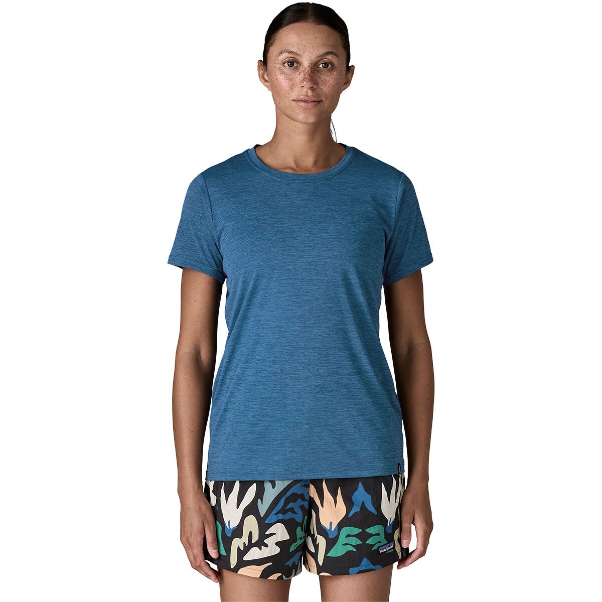 Image of Patagonia Capilene Daily Short-Sleeve Shirt - Women's Aquatic Blue/Light Aquatic Blue X-Dye, M