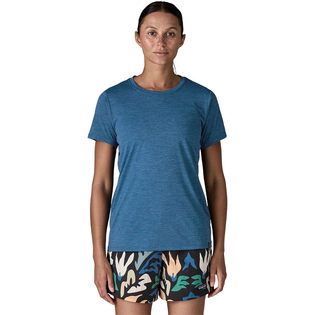 Image of Patagonia Capilene Daily Short-Sleeve Shirt - Women's Aquatic Blue/Light Aquatic Blue X-Dye, S