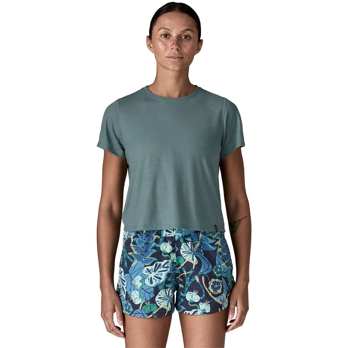 Image of Patagonia Short-Sleeve Capilene Cool Trail Cropped Shirt - Women's Blue Sage, M