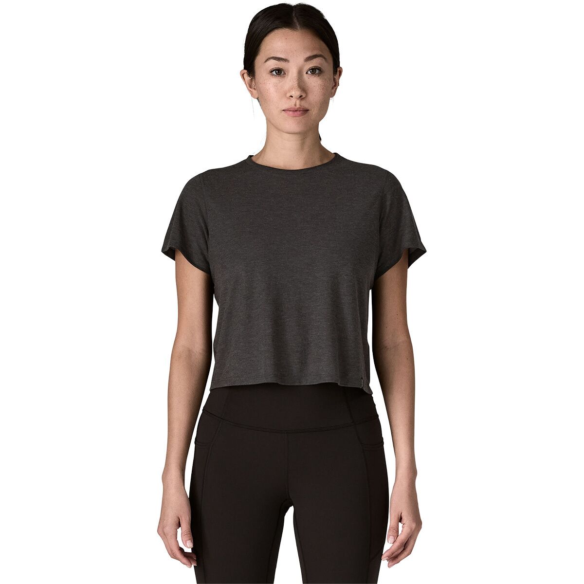 Image of Patagonia Short-Sleeve Capilene Cool Trail Cropped Shirt - Women's Ink Black, M