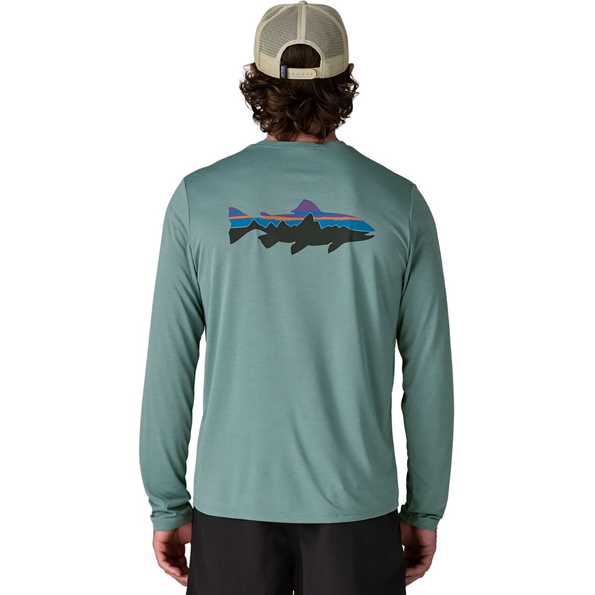 Image of Patagonia Capilene Cool Daily Fitz Roy Long-Sleeve Shirt - Men's Blue Sage/Light Blue Sage X-Dye, L
