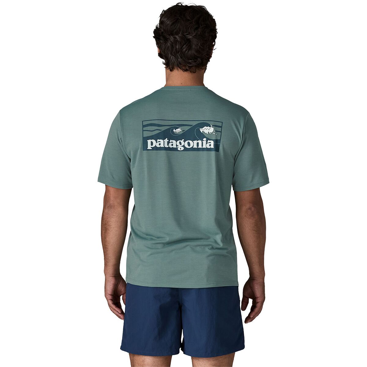 Image of Patagonia Capilene Cool Boardshort Logo Daily Shirt - Men's Blue Sage/Light Blue Sage X-Dye, M
