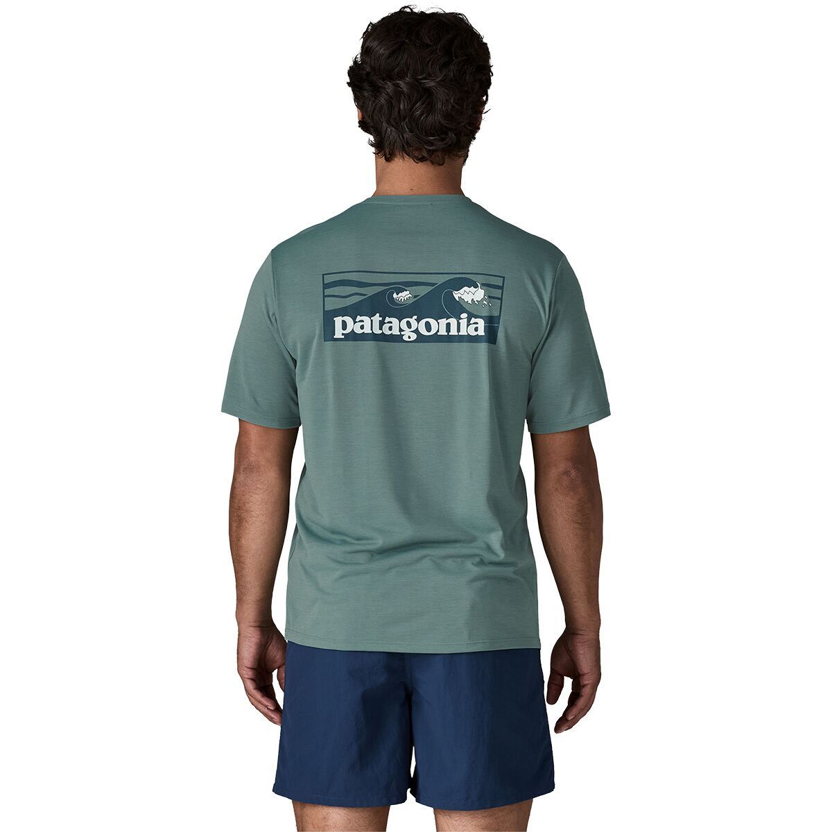 Image of Patagonia Capilene Cool Boardshort Logo Daily Shirt - Men's Blue Sage/Light Blue Sage X-Dye, L