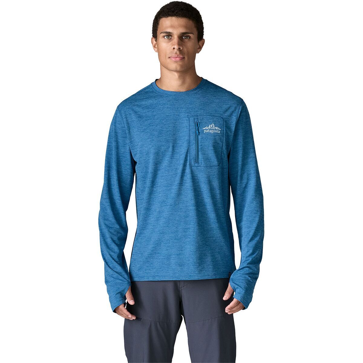 Image of Patagonia Capilene Cool Cloud Crag Crest Long-Sleeve Sun Shirt - Men's Aquatic Blue/Light Aquatic Blue X-Dye, S