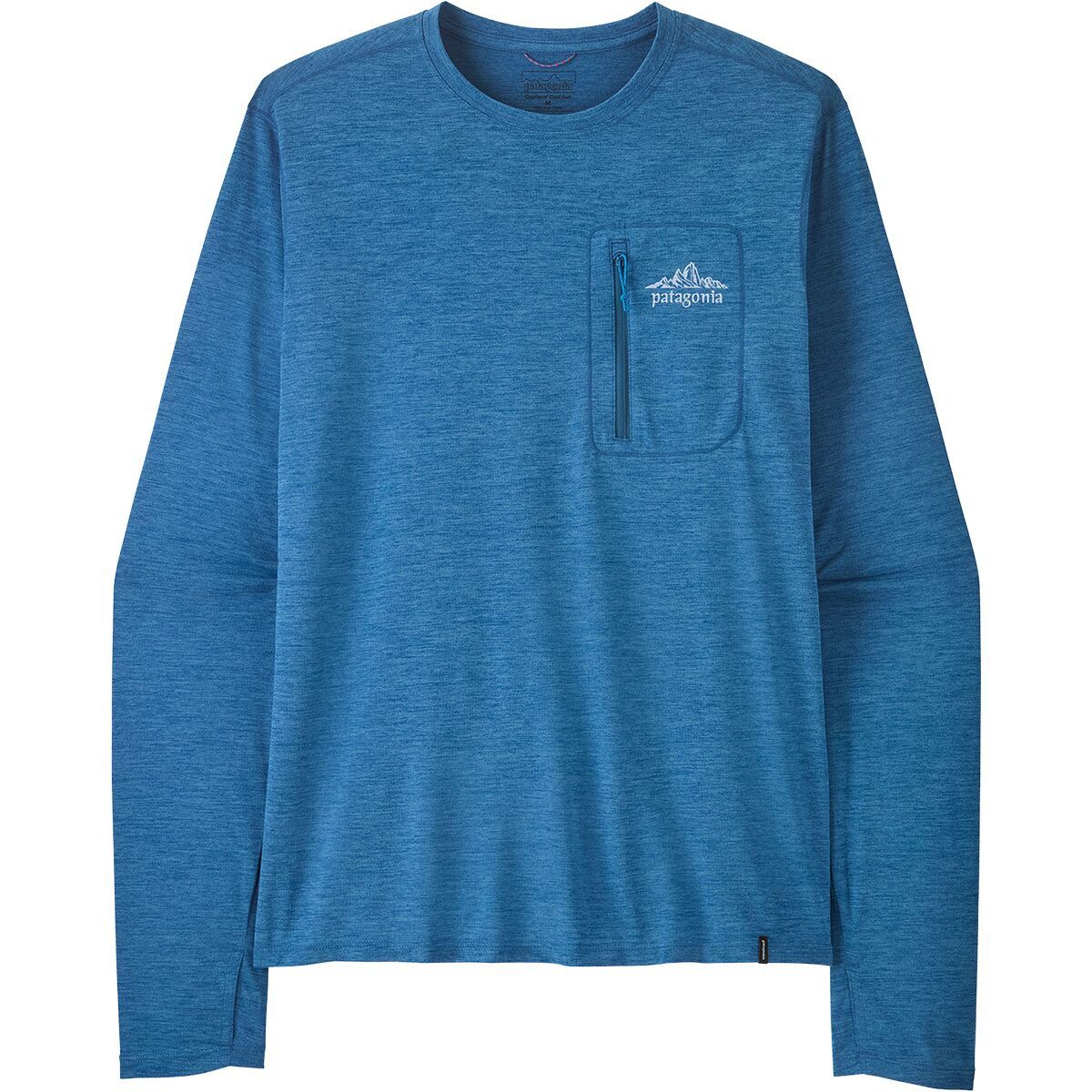 Image of Patagonia Cap Cool Long-Sleeve Sun Shirt - Cloud Crag Crest - Men's Aquatic Blue/Light Aquatic Blue X-Dye, XL