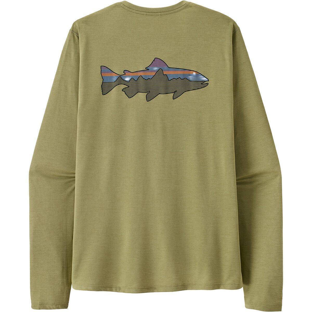 Image of Patagonia Cap Cool Long-Sleeve Sun Shirt - Fitz Roy Trout - Men's Gumtree Green/Light Gumtree Green X-Dye, S