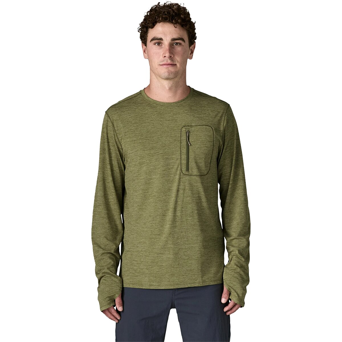 Image of Patagonia Capilene Cool Long-Sleeve Sun Shirt - Men's Caper Green/Buckhorn Green X-Dye, M