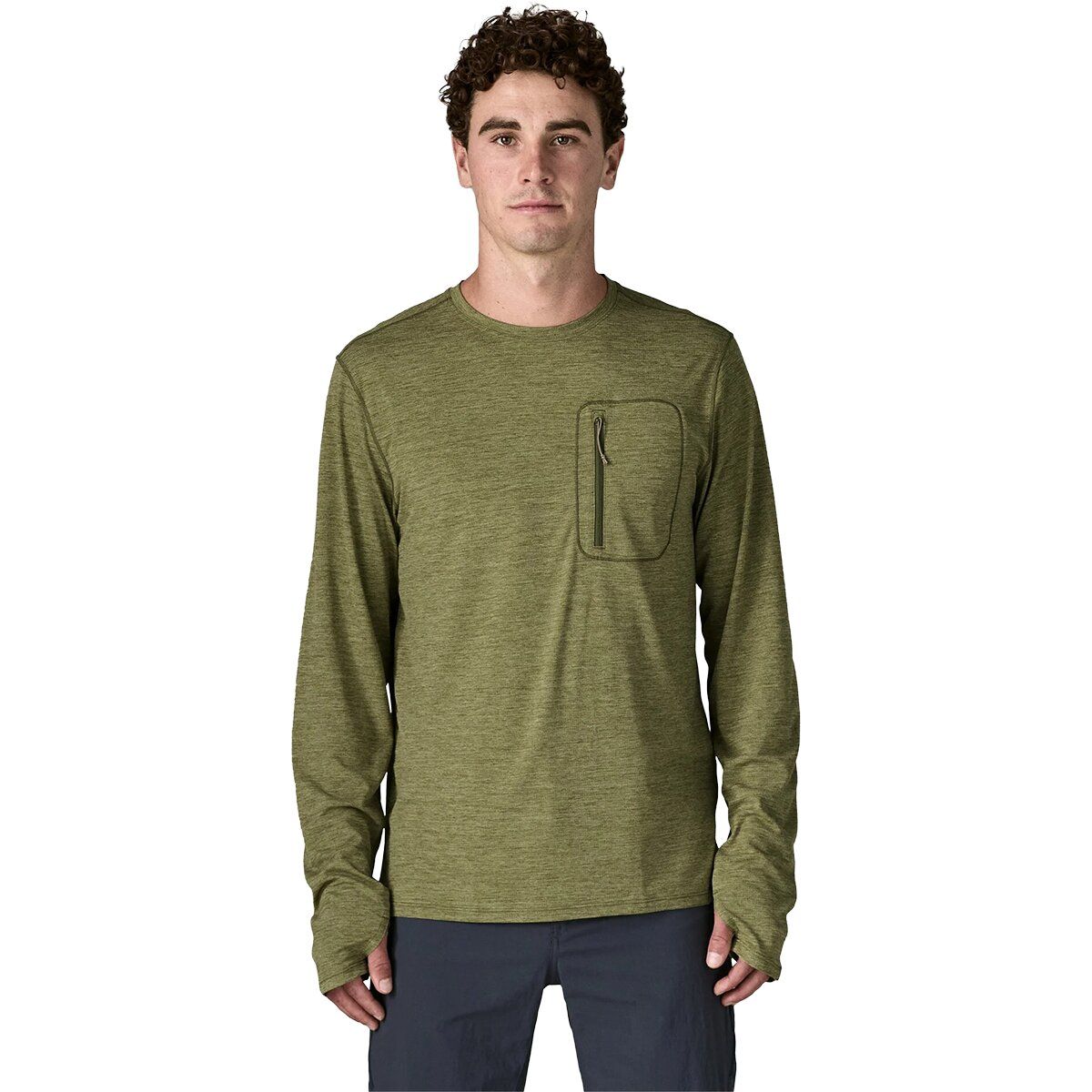 Image of Patagonia Capilene Cool Long-Sleeve Sun Shirt - Men's Caper Green/Buckhorn Green X-Dye, S
