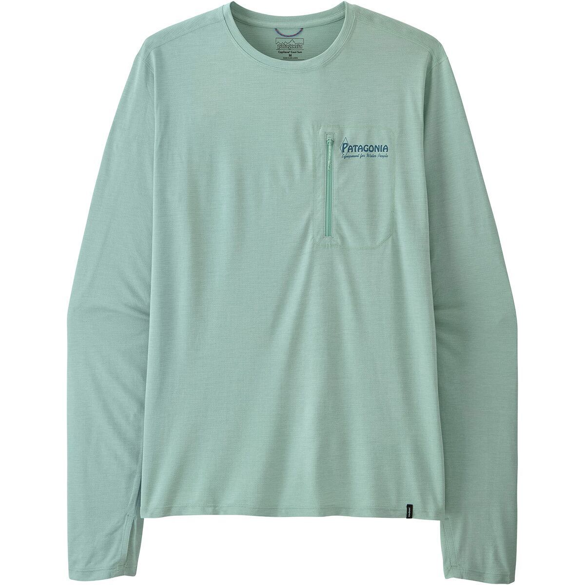 Image of Patagonia Cap Cool Long-Sleeve Sun Shirt - Water People Banner - Men's Thermal Blue/Thin Ice X-Dye, XL