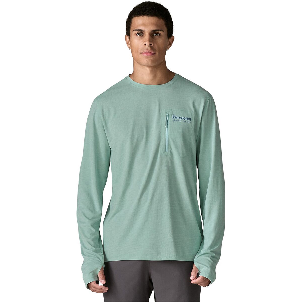 Image of Patagonia Capilene Cool Water People Long-Sleeve Sun Shirt - Men's Thermal Blue/Thin Ice X-Dye, L