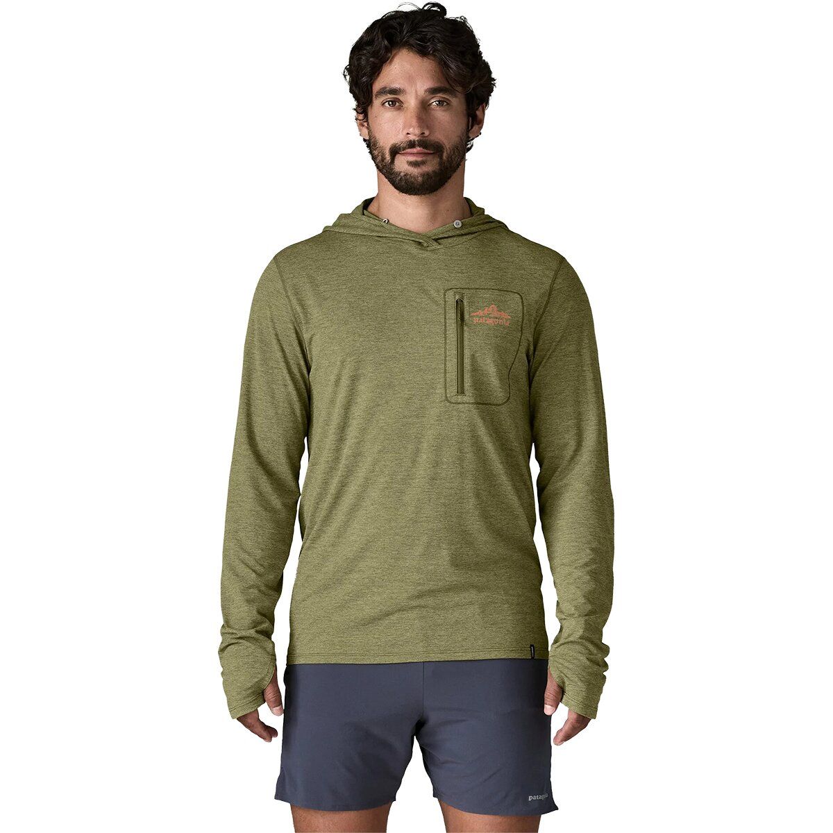 Image of Patagonia Capilene Cool Cloud Crag Crest Sun Hoodie - Men's Caper Green/Buckhorn Green X-Dye, L
