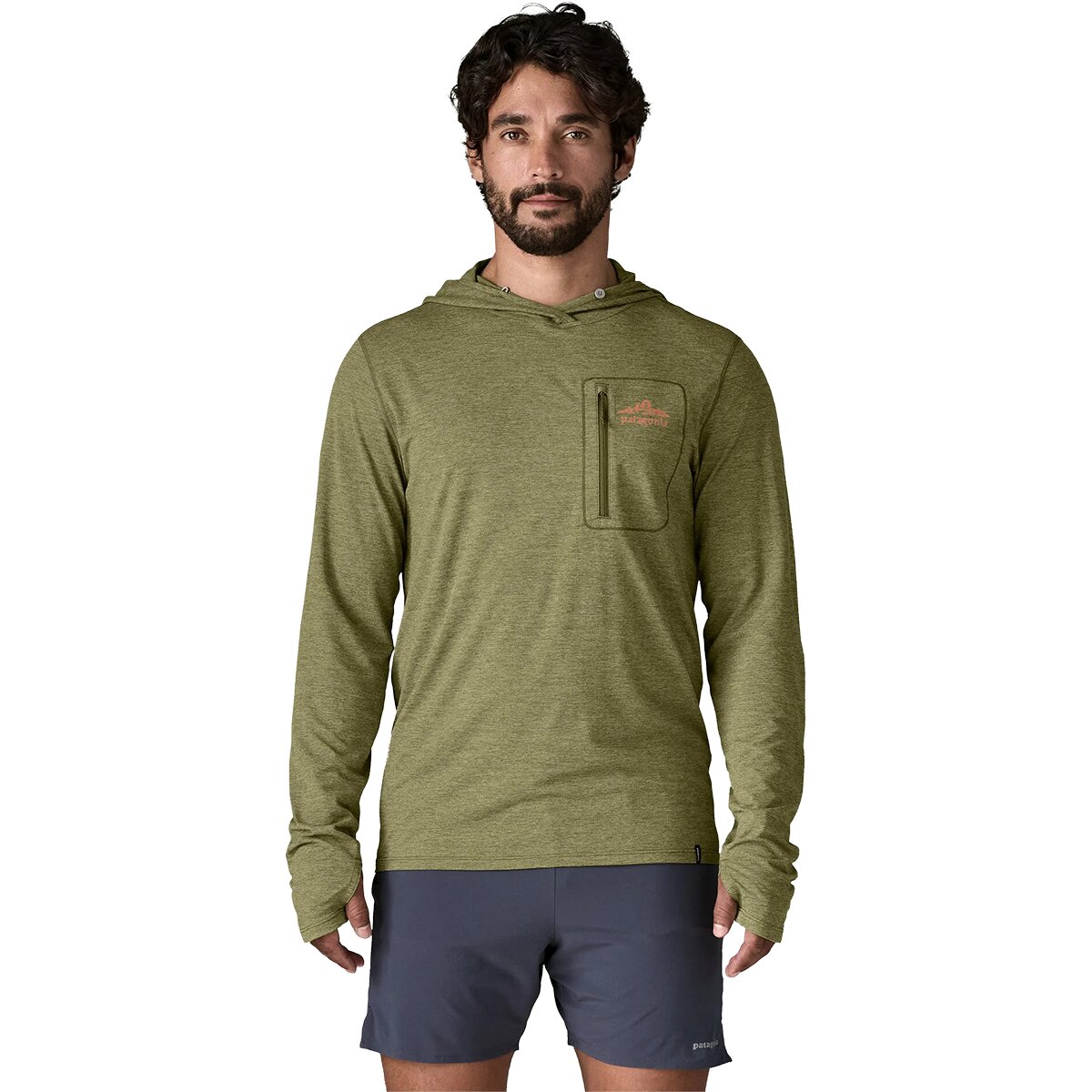 Image of Patagonia Capilene Cool Cloud Crag Crest Sun Hoodie - Men's Caper Green/Buckhorn Green X-Dye, XL