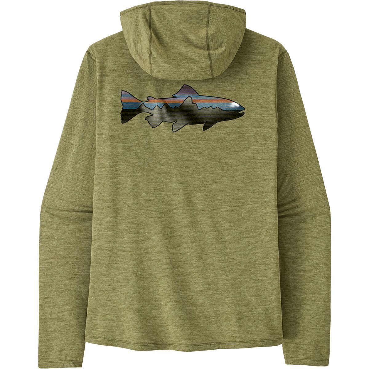 Image of Patagonia Cap Cool Sun Hoodie - Fitz Roy Trout - Men's Caper Green/Buckhorn Green X-Dye, XL