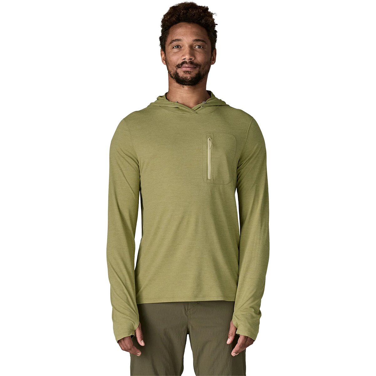 Image of Patagonia Capilene Cool Sun Hoodie - Men's Gumtree Green/Light Gumtree Green X-Dye, M