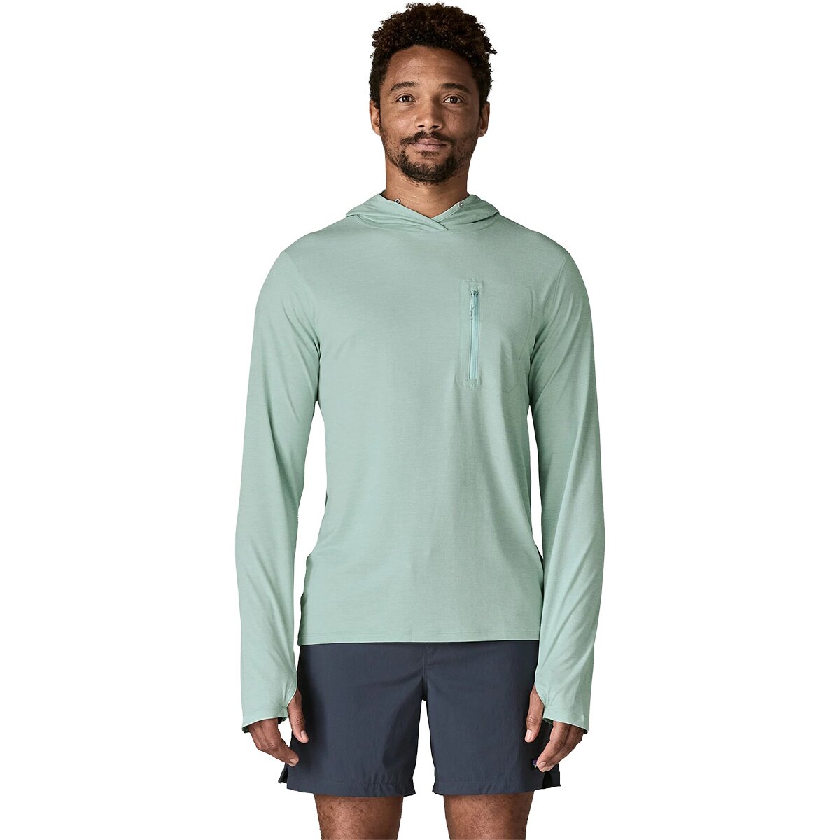 Image of Patagonia Capilene Cool Sun Hoodie - Men's Thermal Blue/Thin Ice X-Dye, S