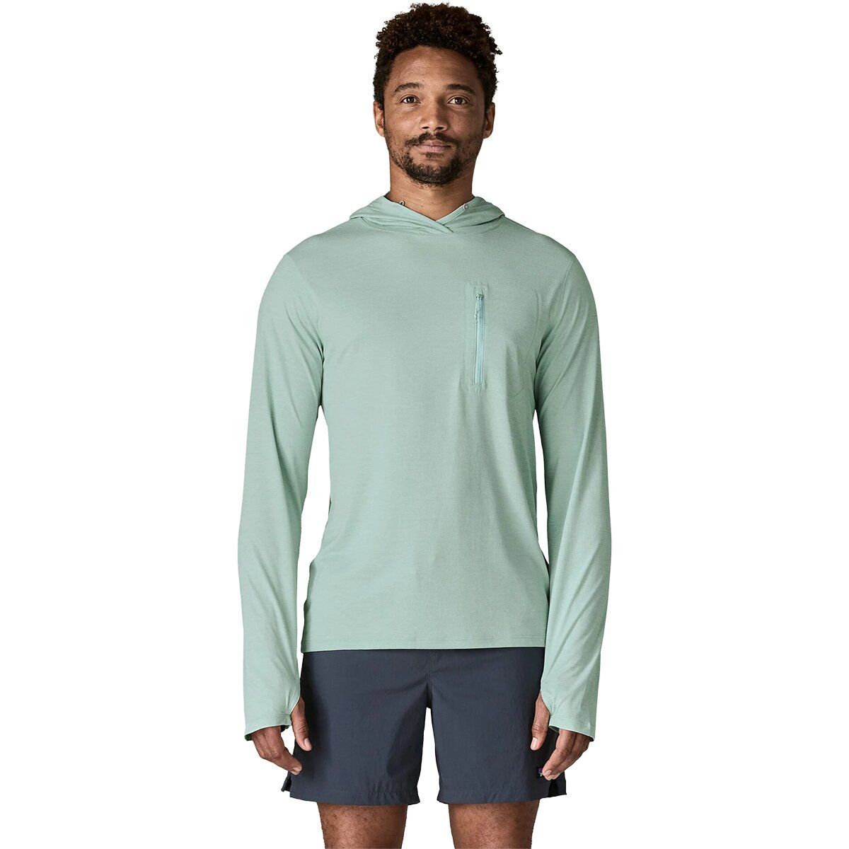 Image of Patagonia Capilene Cool Sun Hoodie - Men's Thermal Blue/Thin Ice X-Dye, M