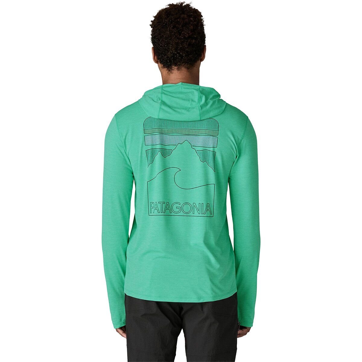 Image of Patagonia Capilene Cool Peak Visions Sun Hoodie - Men's Aqua Stone/Early Teal X-Dye, M